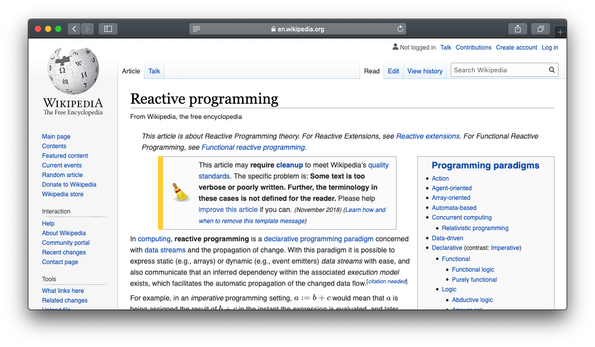 Reactive programming wiki entry